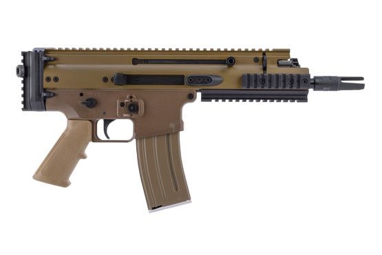 Semi-automatic 5.56 NATO pistol, flat dark earth.